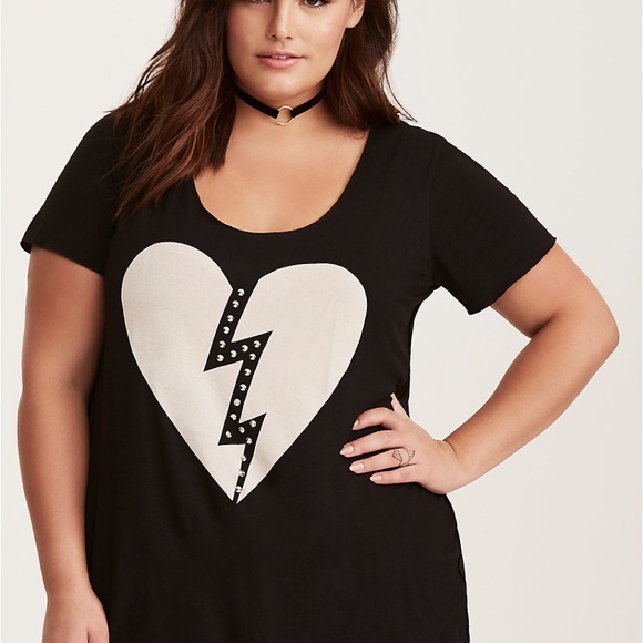 Torrid Tops - TORRID Black Studded Heart Rocker T-Shirt, Size 1